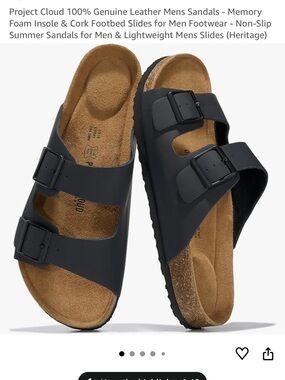 Project Cloud Men's Black Dual-Buckle Leather Sandals